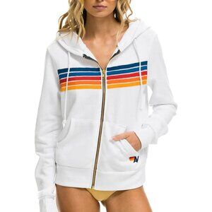 Aviator Nation White Hoodie with Blue and Orange Stripes